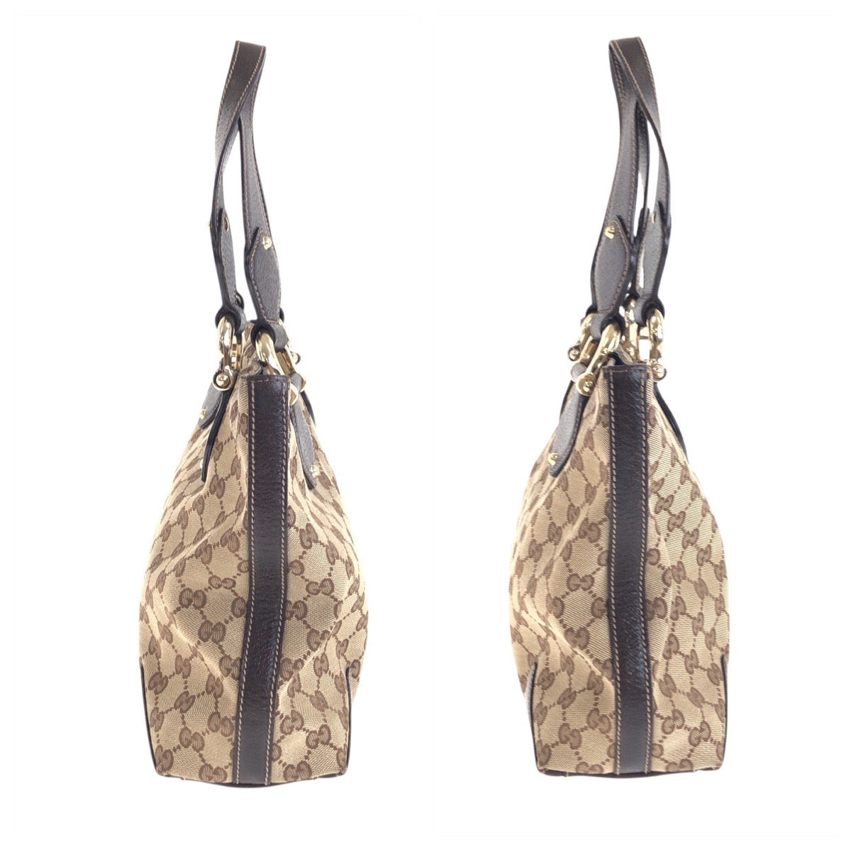 17669
GUCCI グッチ ベージュ ブラウン ゴールド金具 GGキャンバス / レザー 153024 トートバッグ ショルダーバッグ  レディース AB39