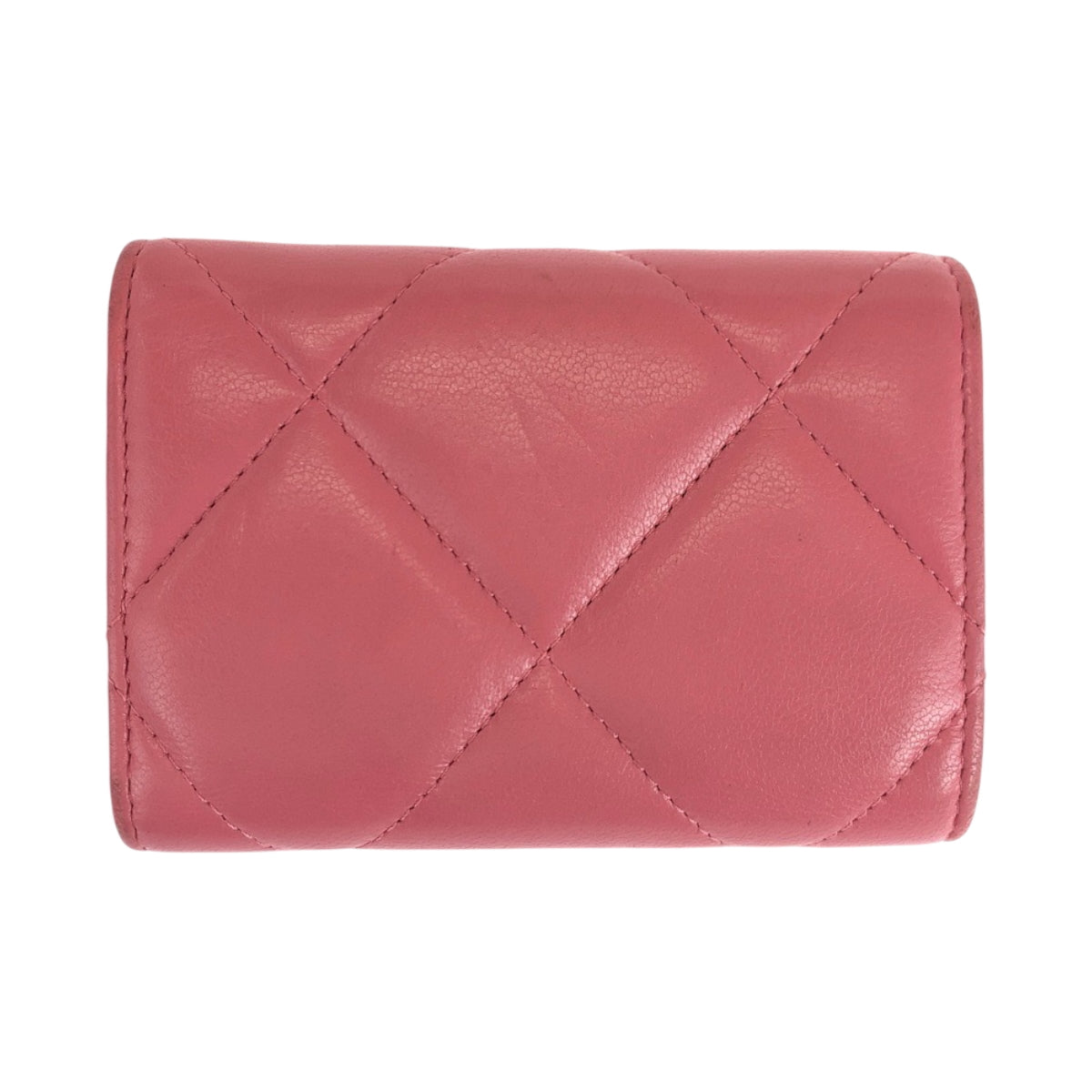 17672
CHANEL シャネル 19年 マトラッセ スモールフラップ ココマーク ピンク ゴールド金具 ラムスキン 折財布 コンパクトウォレット  レディース AB68