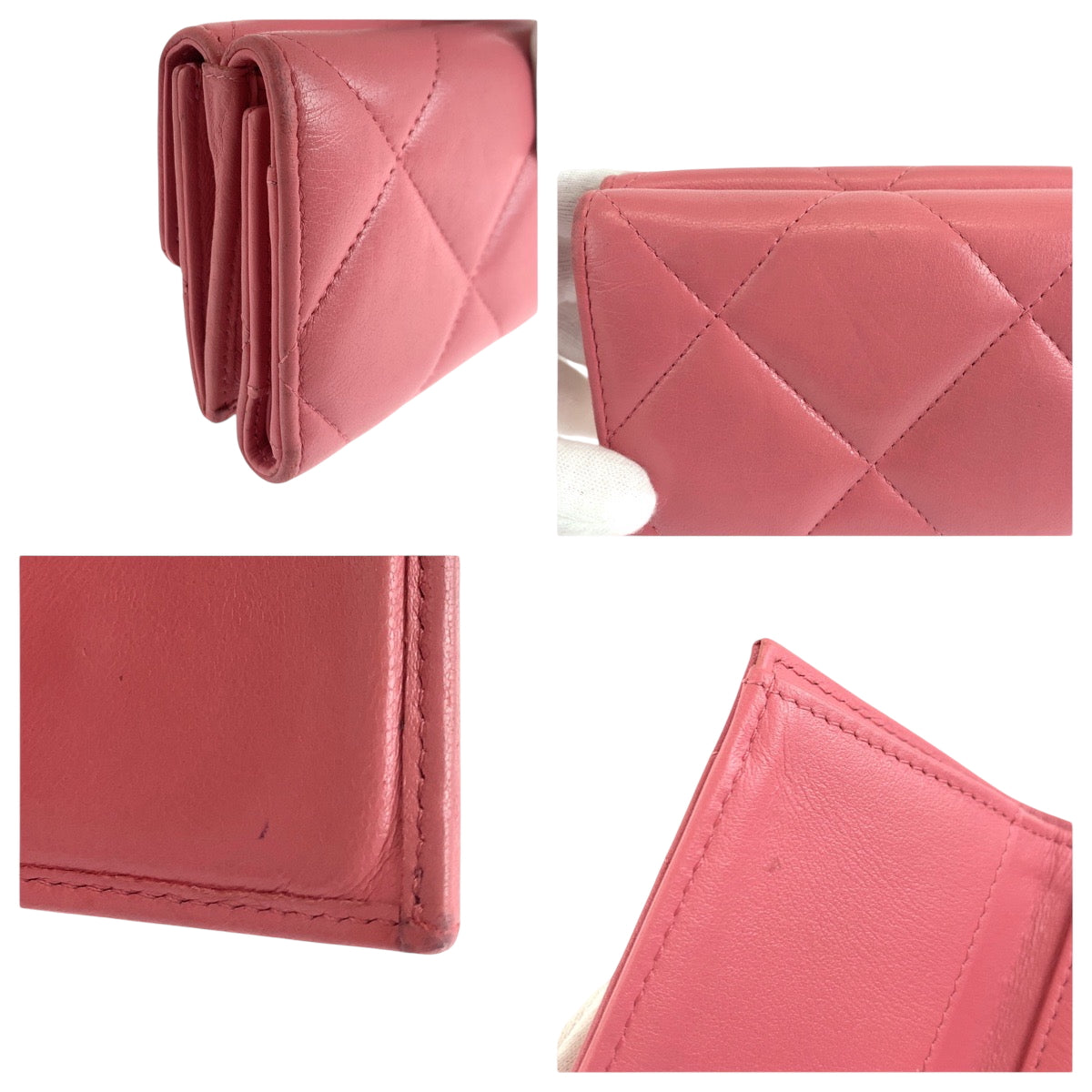 17672
CHANEL シャネル 19年 マトラッセ スモールフラップ ココマーク ピンク ゴールド金具 ラムスキン 折財布 コンパクトウォレット  レディース AB68
