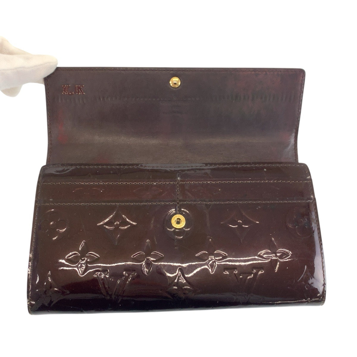 17675
LOUIS VUITTON ルイヴィトン ヴェルニ ポルトフォイユ サラ アマラント ボルドー ゴールド金具 パテントレザー M93524 長財布 ロングウォレット  レディース