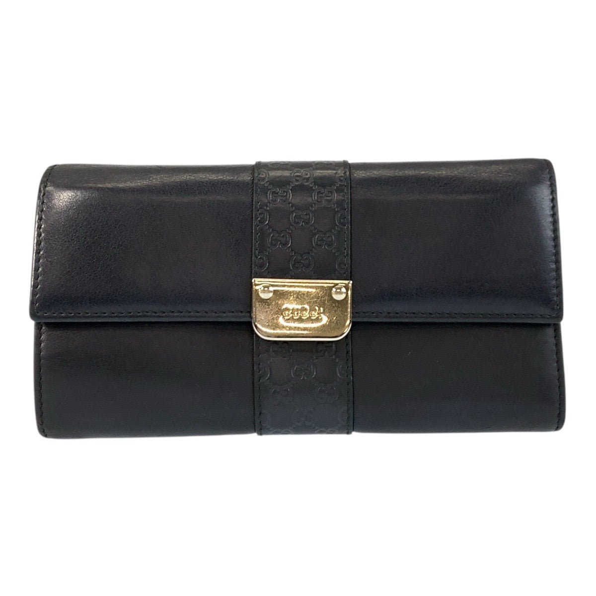 17686
GUCCI グッチ マイクログッチシマ ブラック 黒 ゴールド金具 レザー 233028 長財布 ロングウォレット  レディース