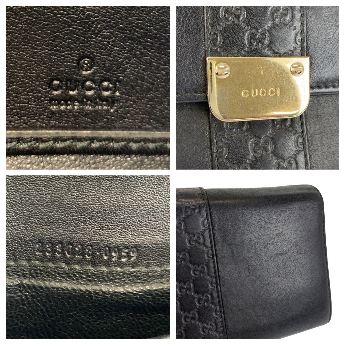 17686
GUCCI グッチ マイクログッチシマ ブラック 黒 ゴールド金具 レザー 233028 長財布 ロングウォレット  レディース