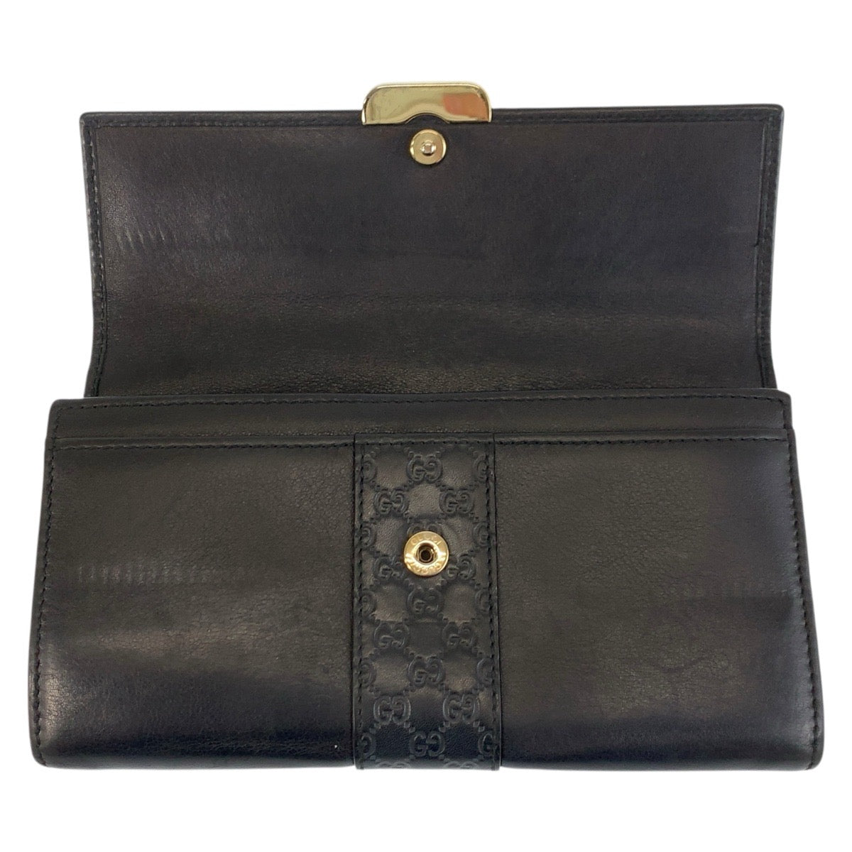 17686
GUCCI グッチ マイクログッチシマ ブラック 黒 ゴールド金具 レザー 233028 長財布 ロングウォレット  レディース