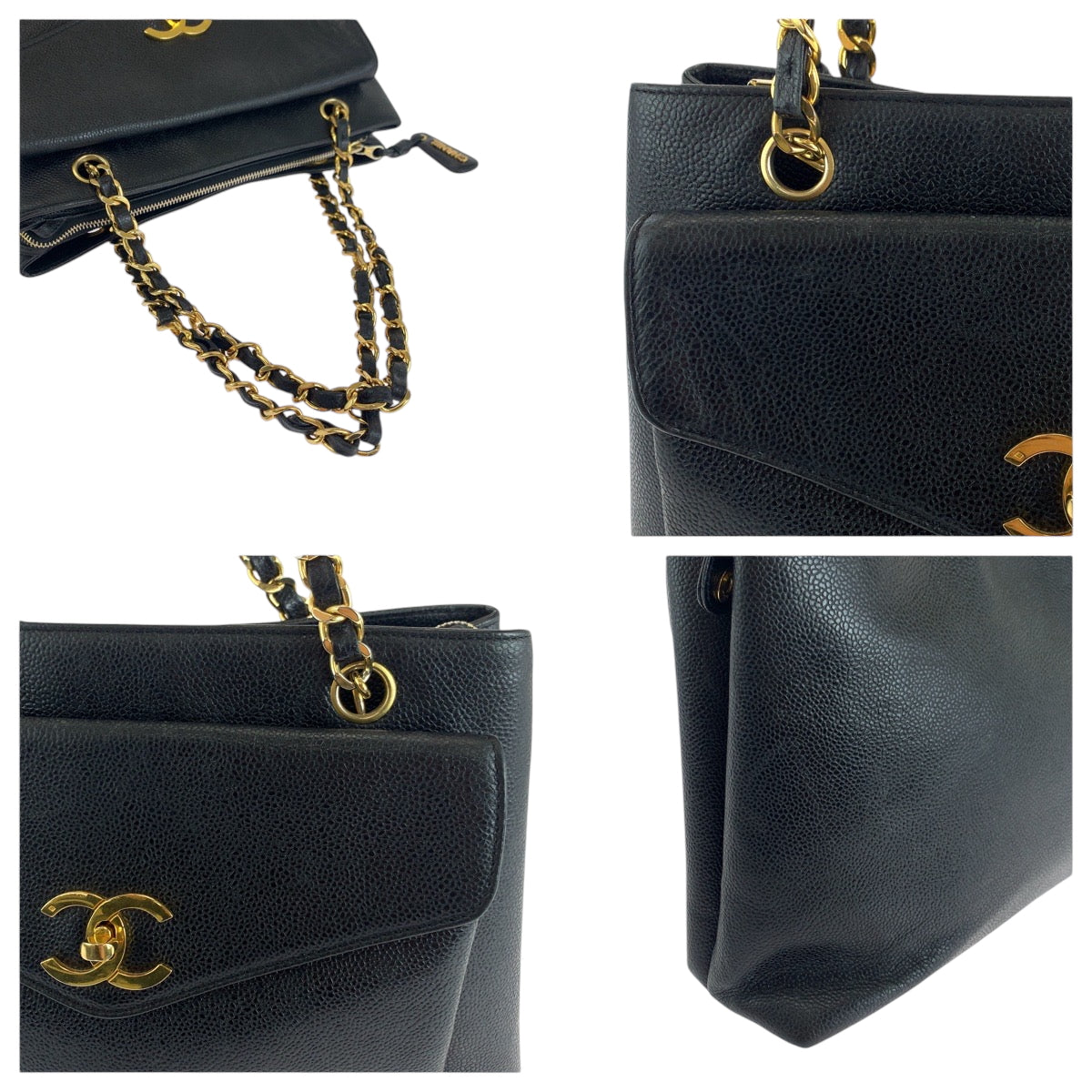 17693
CHANEL シャネル ココマーク ブラック 黒 ゴールド金具 レザー トートバッグ チェーンショルダーバッグ レディース ABP178