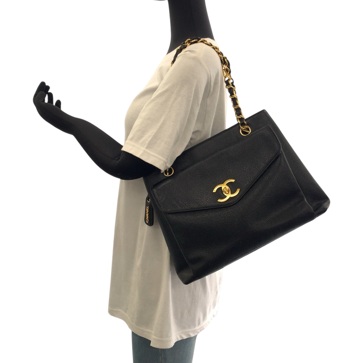 17693
CHANEL シャネル ココマーク ブラック 黒 ゴールド金具 レザー トートバッグ チェーンショルダーバッグ レディース ABP178