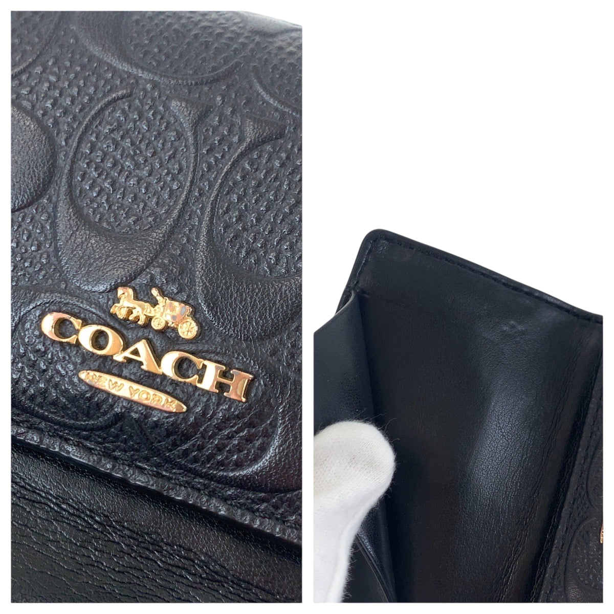 17716
COACH コーチ シグネチャー ロゴ ブラック 黒 ゴールド金具 レザー キーケース 男女兼用  レディース ABP9