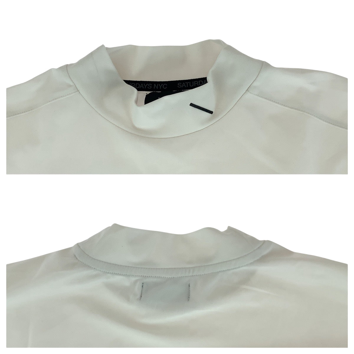 17721
SATURDAYS NEW YORK CITY サタデーズ ニューヨーク シティ サイズXL ホワイト ブラック ポリエステル BGM 12060 A 半袖Tシャツ モックネック  メンズ A6