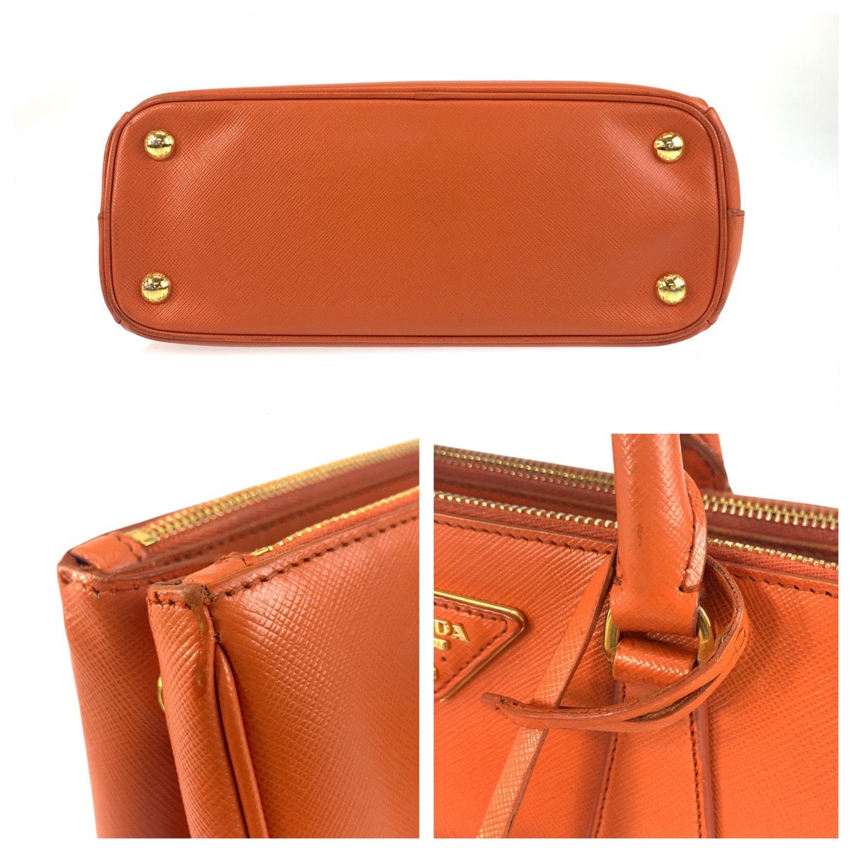 17726
PRADA プラダ サフィアーノ ガレリア オレンジ ゴールド金具 レザー ハンドバッグ トートバッグ ショルダーバッグ 2way  レディース AB63