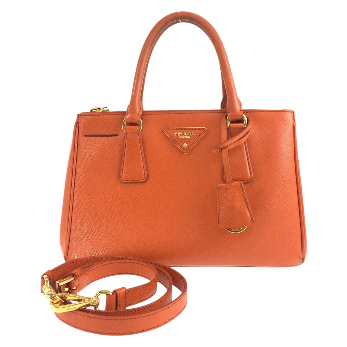 17726
PRADA プラダ サフィアーノ ガレリア オレンジ ゴールド金具 レザー ハンドバッグ トートバッグ ショルダーバッグ 2way  レディース AB63