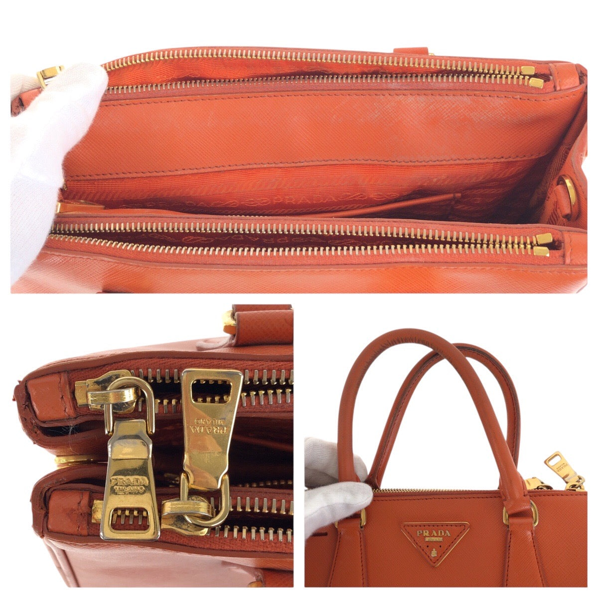 17726
PRADA プラダ サフィアーノ ガレリア オレンジ ゴールド金具 レザー ハンドバッグ トートバッグ ショルダーバッグ 2way  レディース AB63