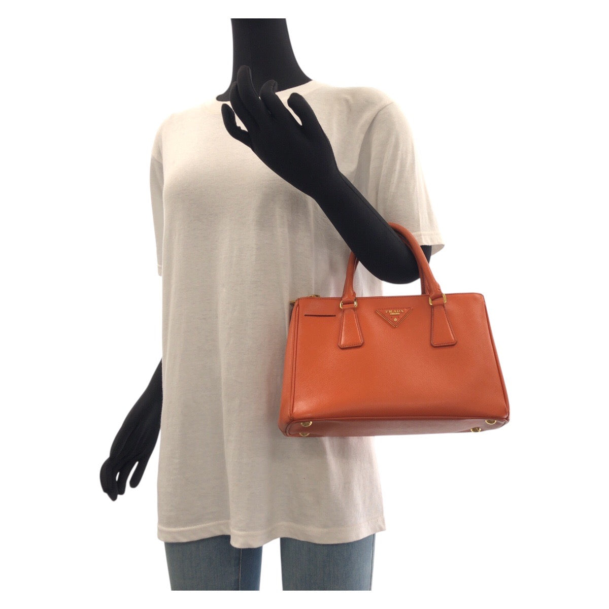 17726
PRADA プラダ サフィアーノ ガレリア オレンジ ゴールド金具 レザー ハンドバッグ トートバッグ ショルダーバッグ 2way  レディース AB63
