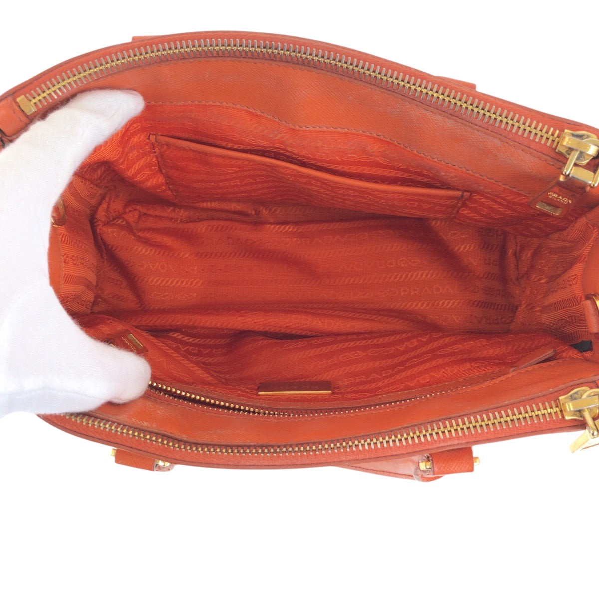 17726
PRADA プラダ サフィアーノ ガレリア オレンジ ゴールド金具 レザー ハンドバッグ トートバッグ ショルダーバッグ 2way  レディース AB63