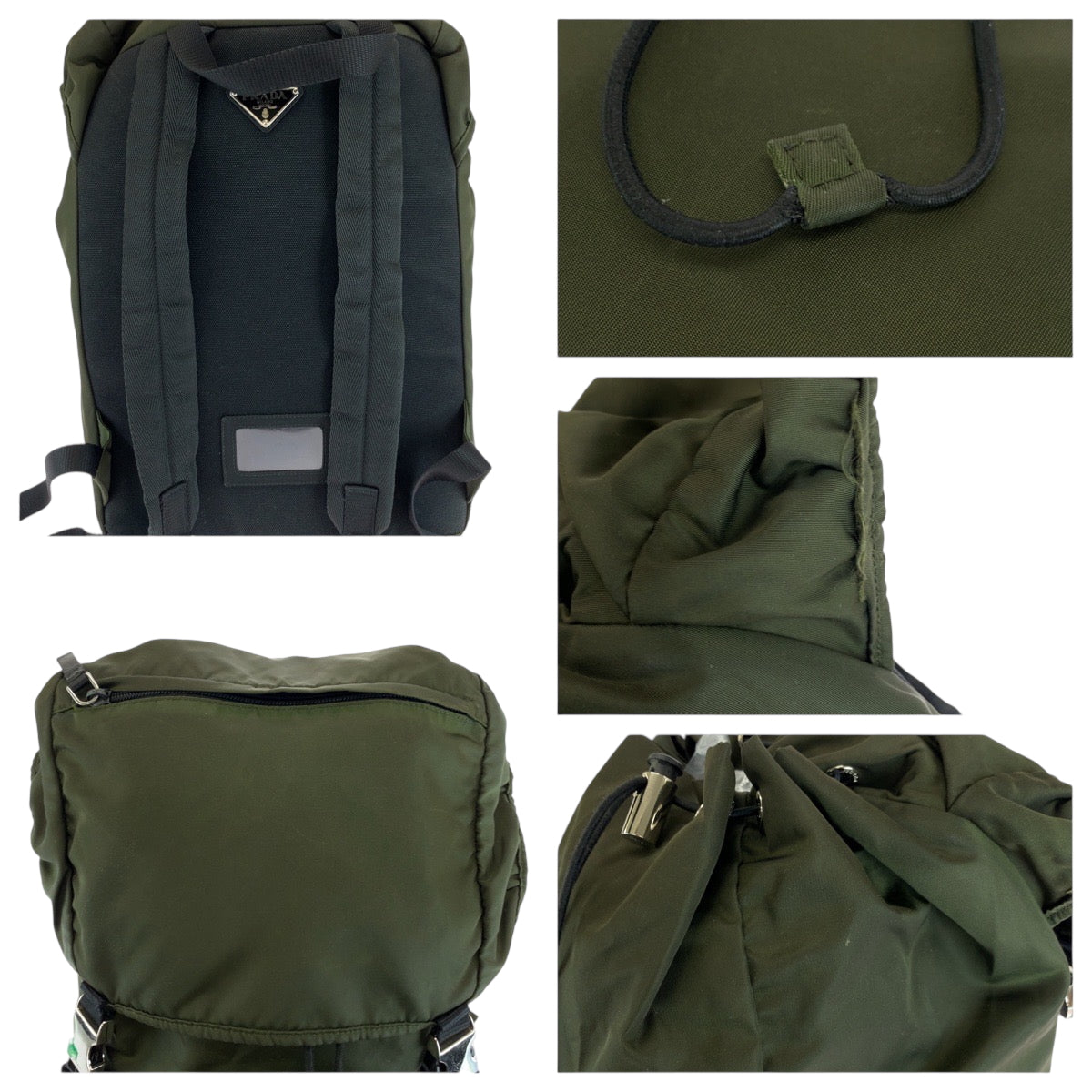 17727
PRADA プラダ テスート 三角ロゴプレート カーキ シルバー金具 ナイロン VZ0056 リュックサック バックパック メンズ ABP50