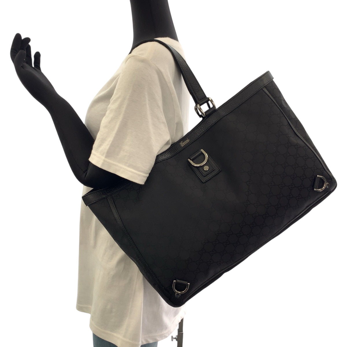 17729
GUCCI グッチ アビー ブラック 黒 シルバー金具 ナイロン 293580 トートバッグ ショルダーバッグ  レディース A62