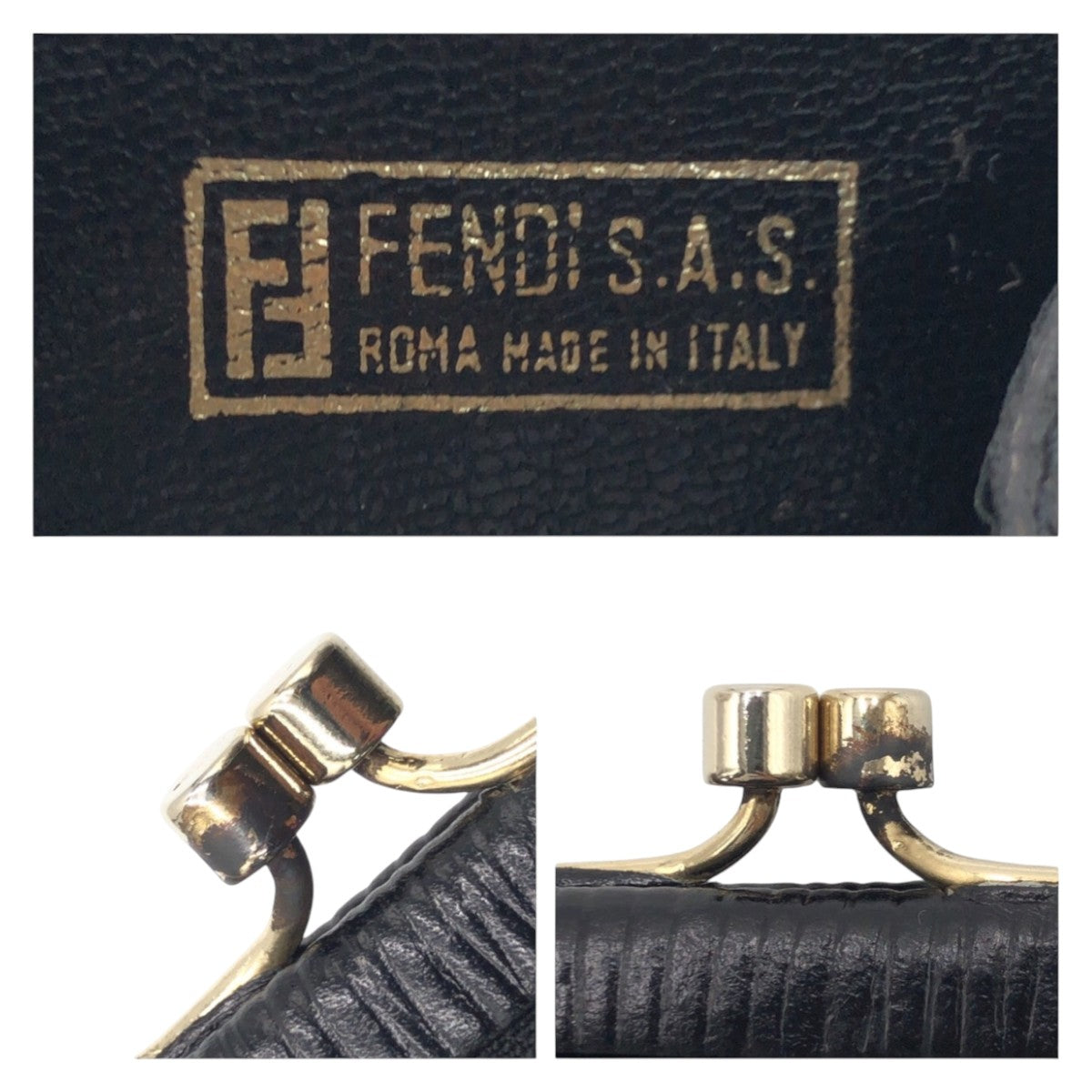 17730
FENDI フェンディ ヴィンテージ ズッカ ブラック 黒 ゴールド コットン がま口 コインケース 小銭入れ  レディース ABP10