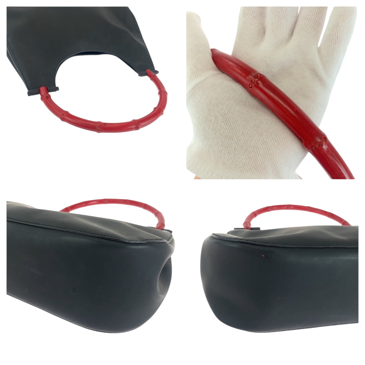 17732
GUCCI グッチ バンブー ブラック レッド シルバー金具 レザー 001 3739 ワンショルダーバッグ ハンドバッグ  レディース AB38