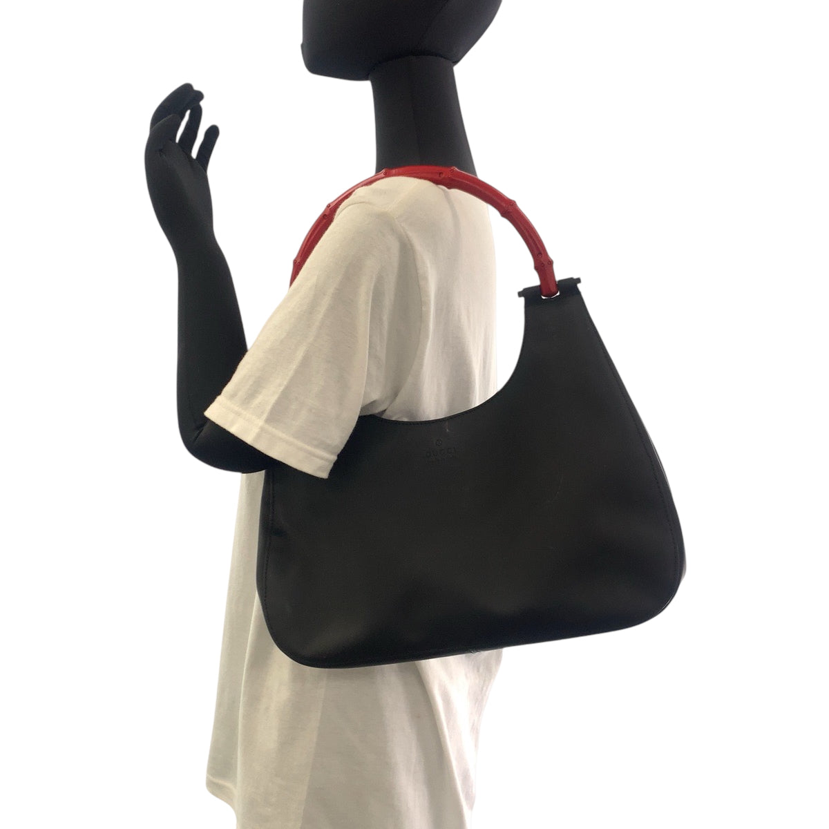 17732
GUCCI グッチ バンブー ブラック レッド シルバー金具 レザー 001 3739 ワンショルダーバッグ ハンドバッグ  レディース AB38
