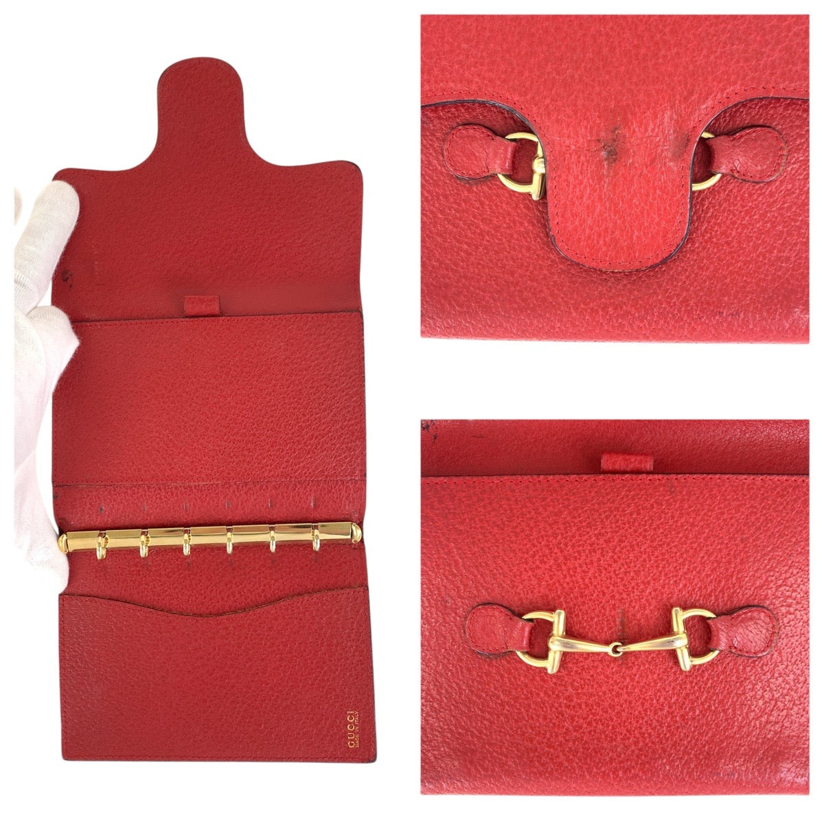 17733
GUCCI グッチ ヴィンテージ ホースビット レッド ゴールド金具 レザー 031 2778 0368 0 手帳カバー 男女兼用  レディース AB14