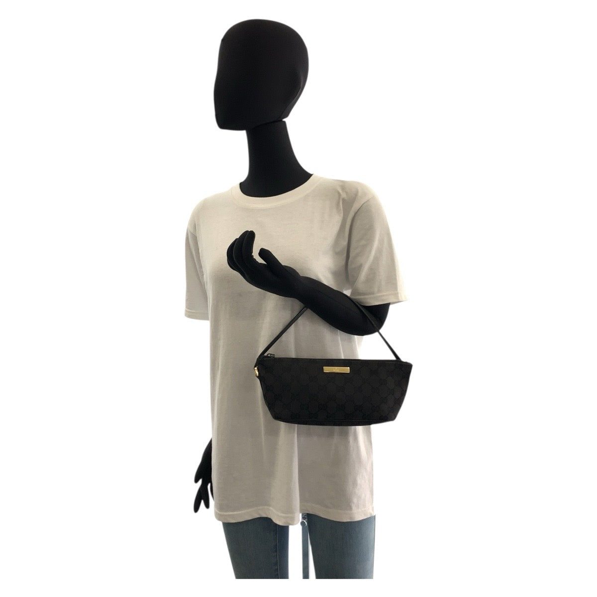 17734
GUCCI グッチ ブラック 黒 ゴールド金具 GGキャンバス / レザー 039 1103 ハンドバッグ アクセサリーポーチ  レディース A38