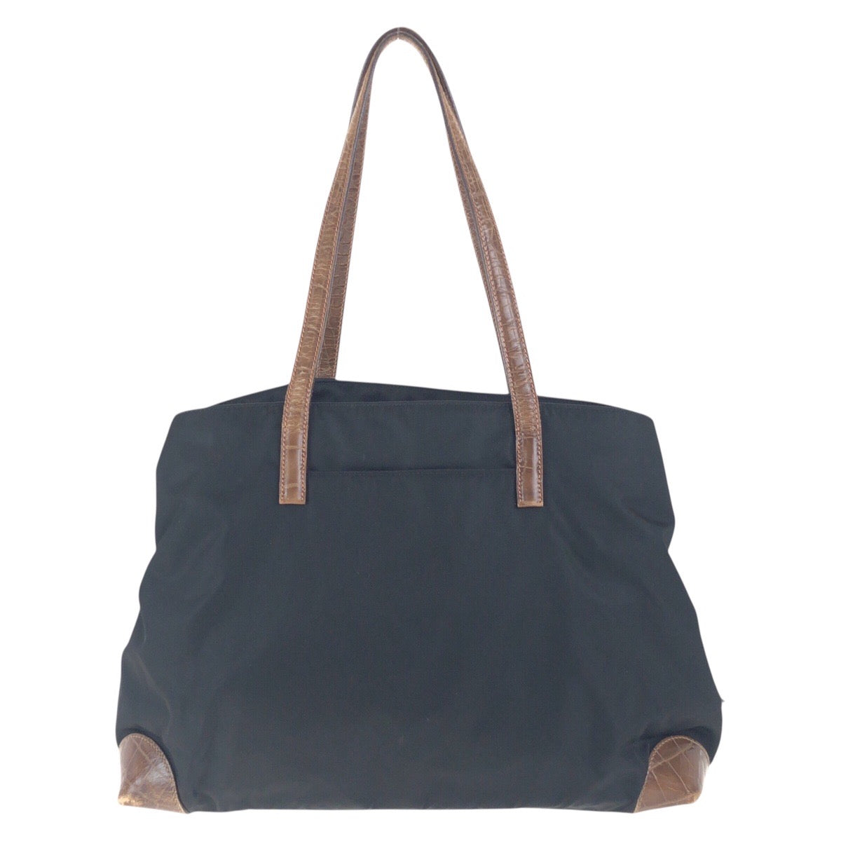 17740
PRADA プラダ テスート 三角ロゴプレート 型押し ブラック 黒 ブラウン シルバー金具 ナイロン / レザー ショルダーバッグ トートバッグ  レディース AB41