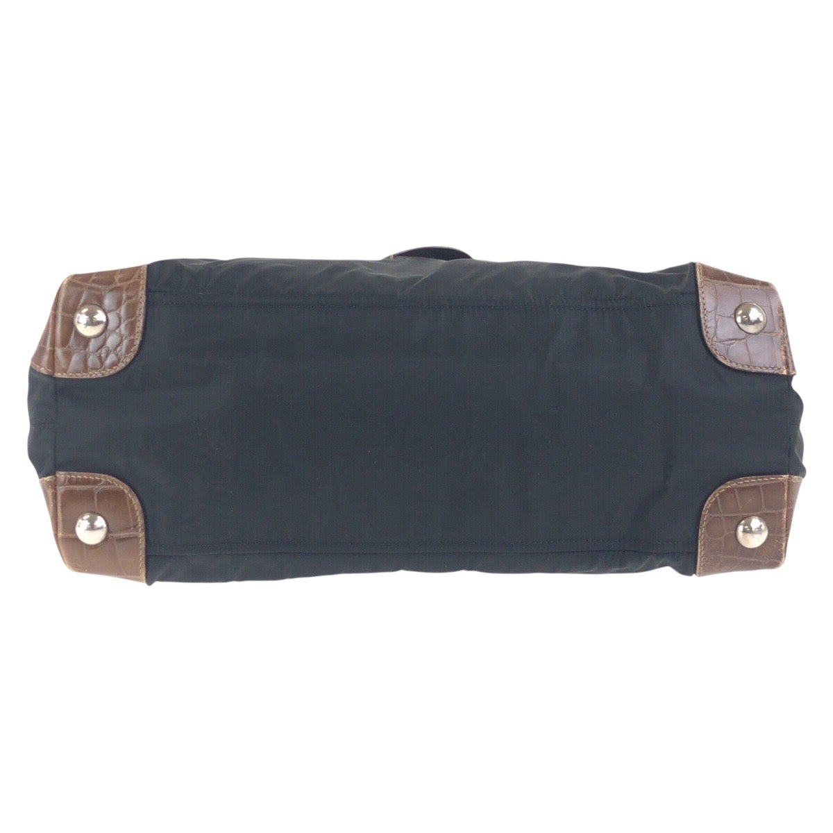 17740
PRADA プラダ テスート 三角ロゴプレート 型押し ブラック 黒 ブラウン シルバー金具 ナイロン / レザー ショルダーバッグ トートバッグ  レディース AB41