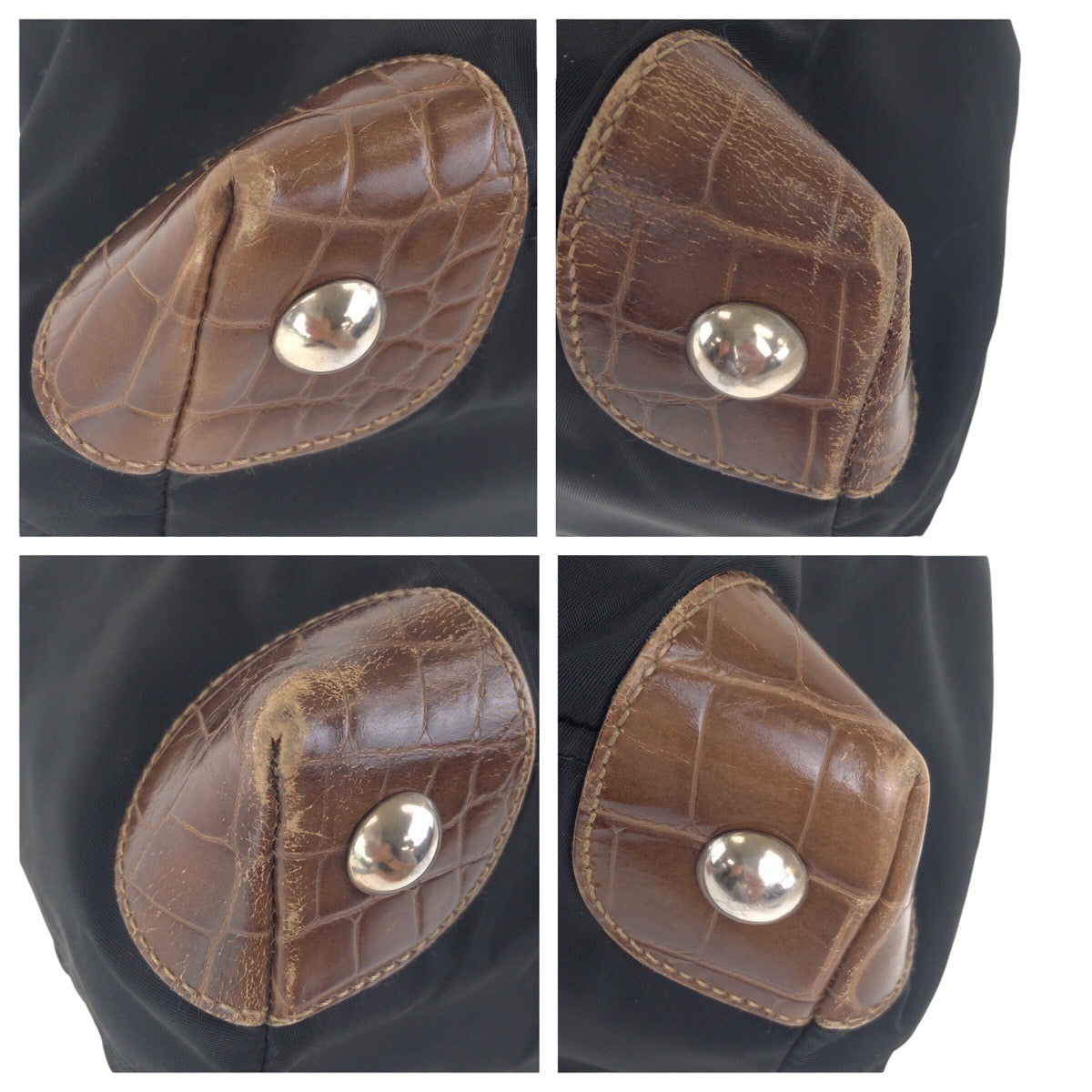 17740
PRADA プラダ テスート 三角ロゴプレート 型押し ブラック 黒 ブラウン シルバー金具 ナイロン / レザー ショルダーバッグ トートバッグ  レディース AB41