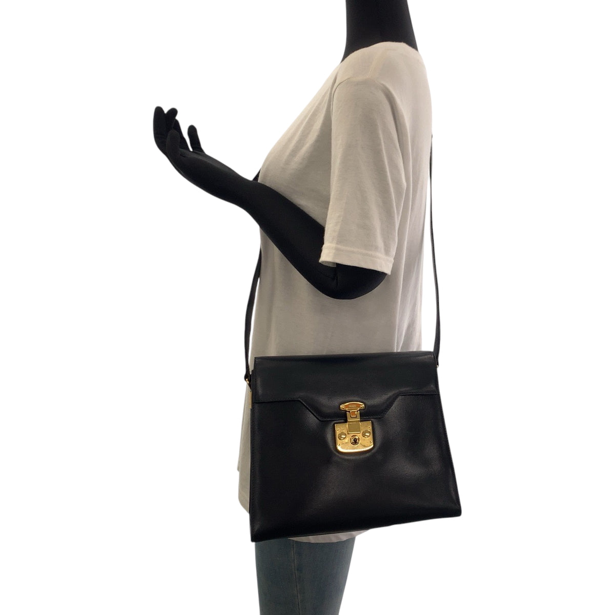 17741
GUCCI グッチ ヴィンテージ オールドグッチ レディロック ブラック 黒 ゴールド金具 レザー 001 46 1504 ショルダーバッグ レディース ABP45