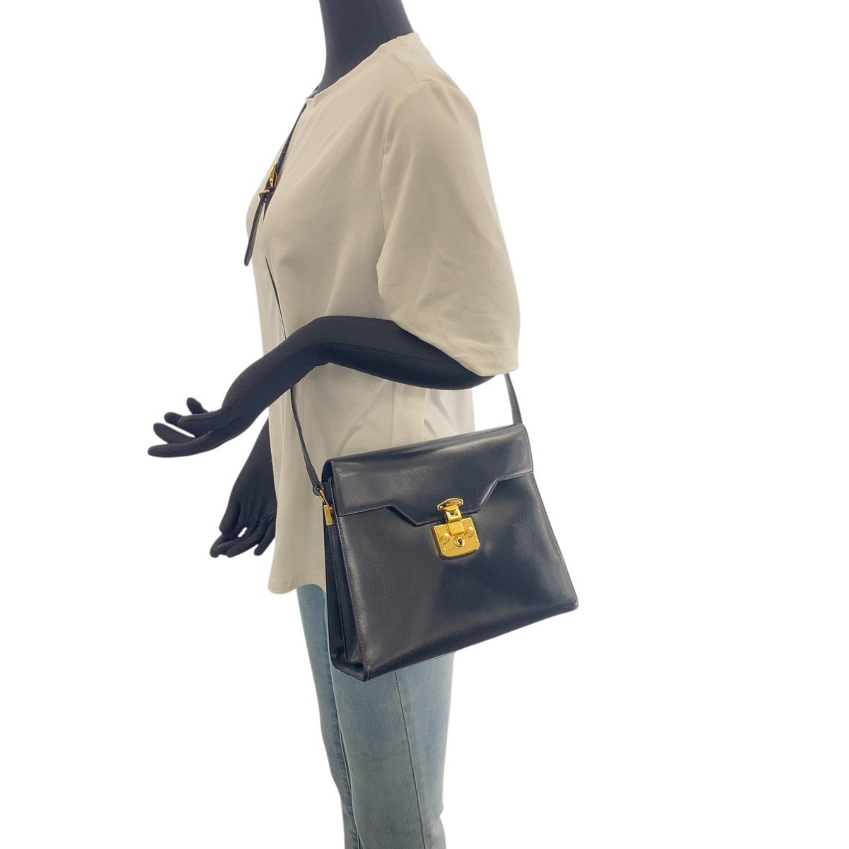 17741
GUCCI グッチ ヴィンテージ オールドグッチ レディロック ネイビー ゴールド金具 レザー 001 46 1504 ショルダーバッグ レディース ABP45