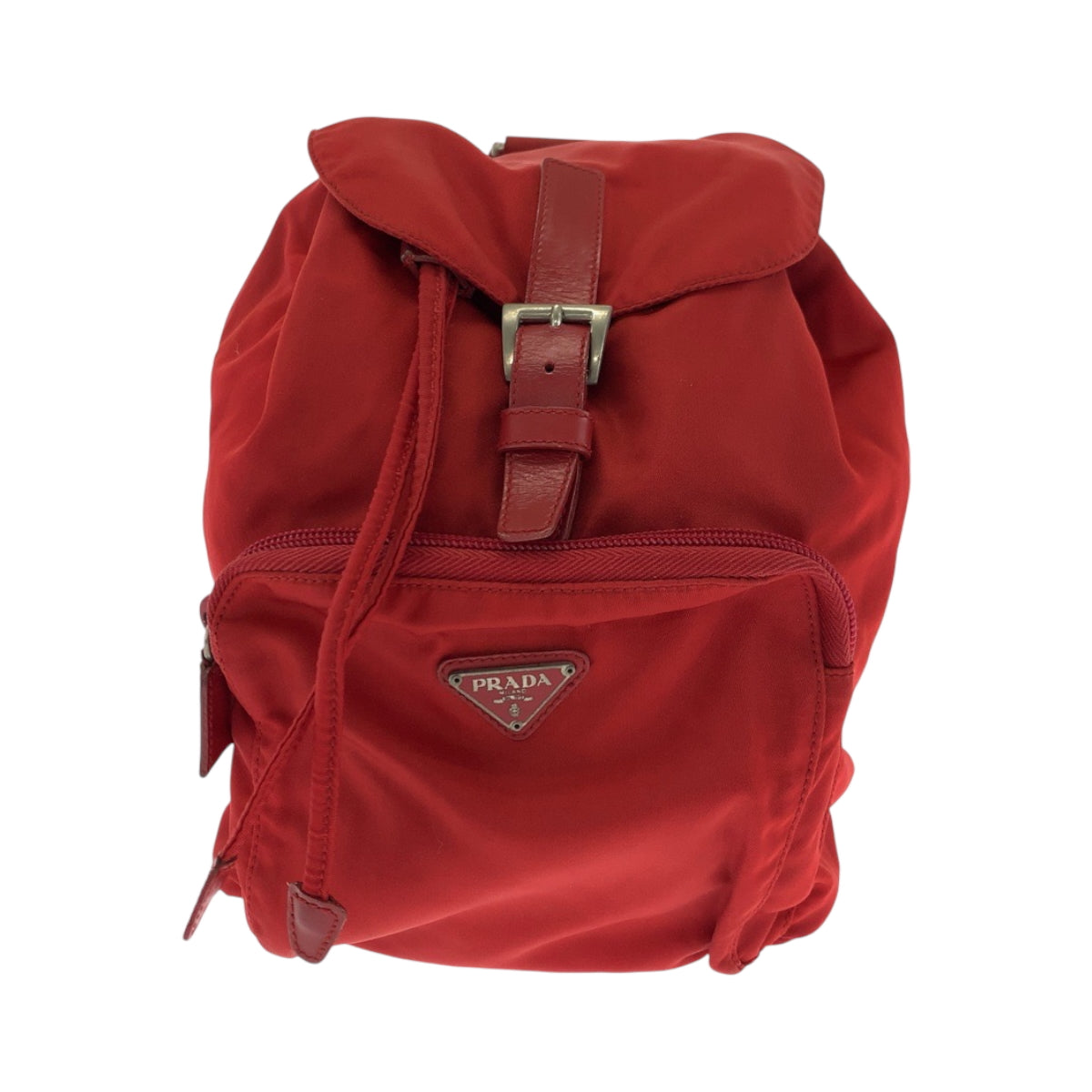 17742
PRADA プラダ テスート 三角ロゴプレート レッド シルバー金具 ナイロン リュックサック バックパック レディース AB39