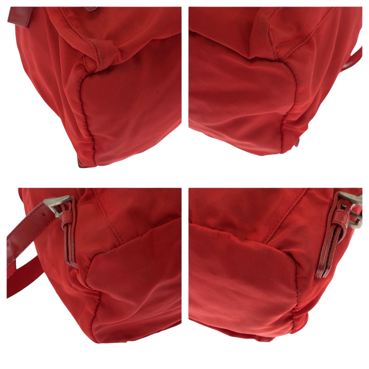 17742
PRADA プラダ テスート 三角ロゴプレート レッド シルバー金具 ナイロン リュックサック バックパック レディース AB39