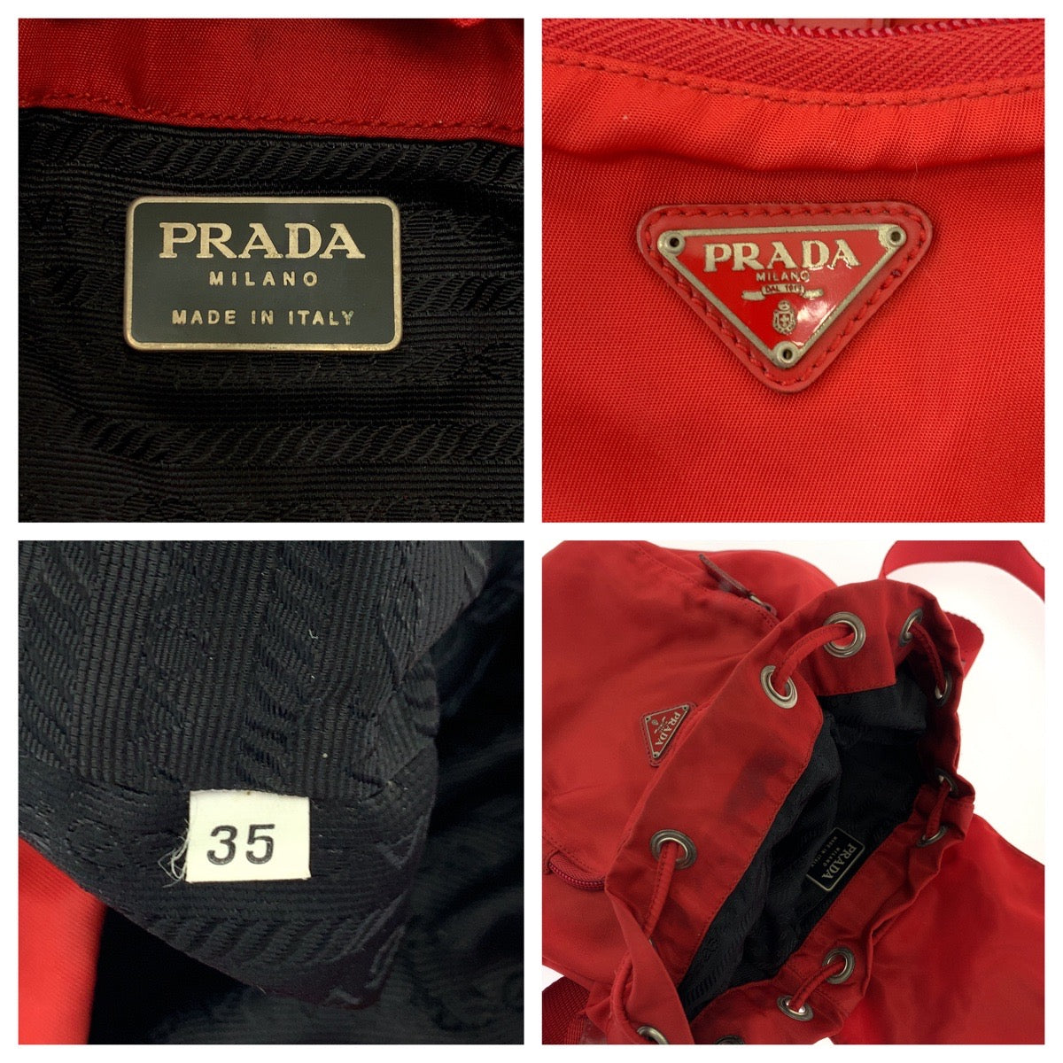 17742
PRADA プラダ テスート 三角ロゴプレート レッド シルバー金具 ナイロン リュックサック バックパック レディース AB39