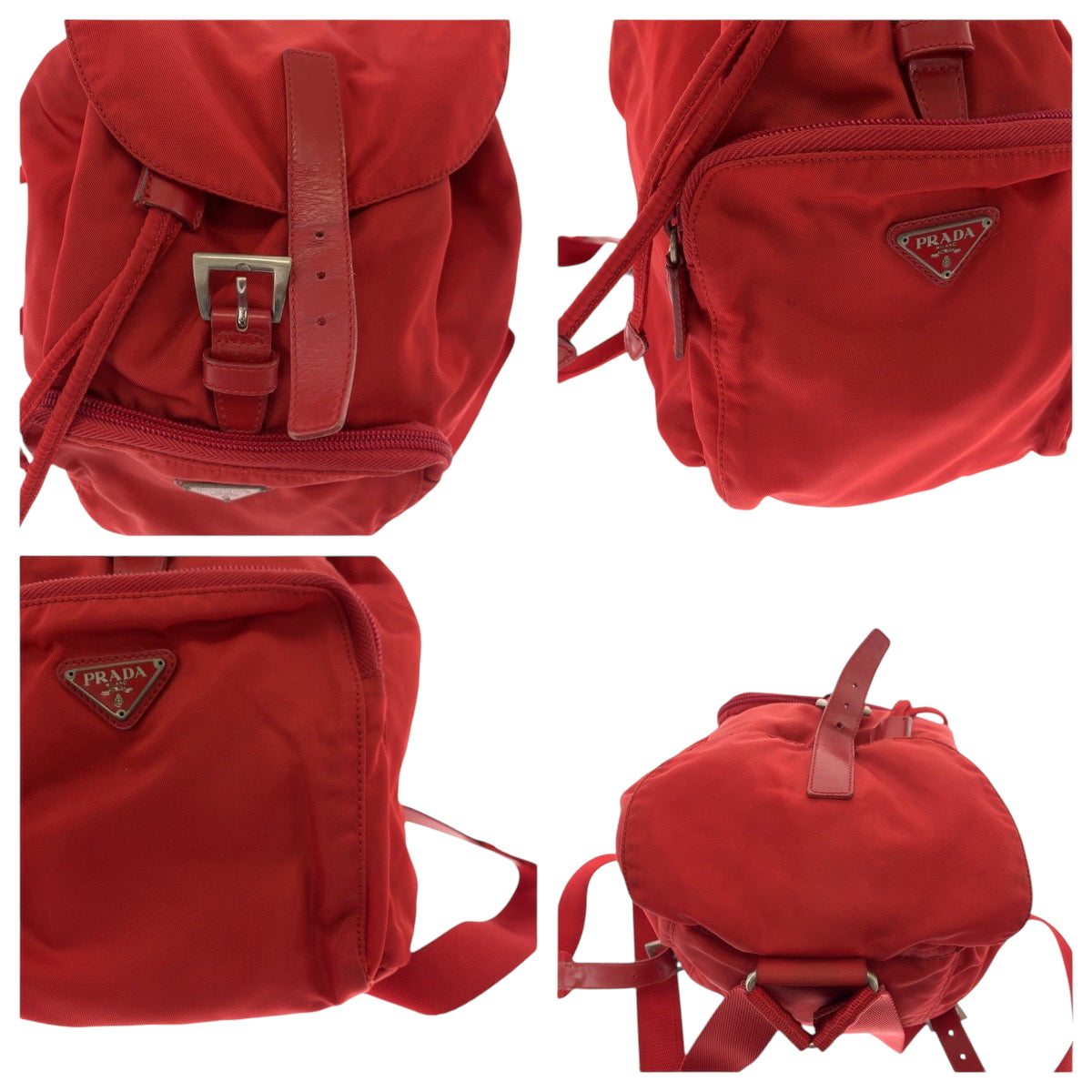 17742
PRADA プラダ テスート 三角ロゴプレート レッド シルバー金具 ナイロン リュックサック バックパック レディース AB39