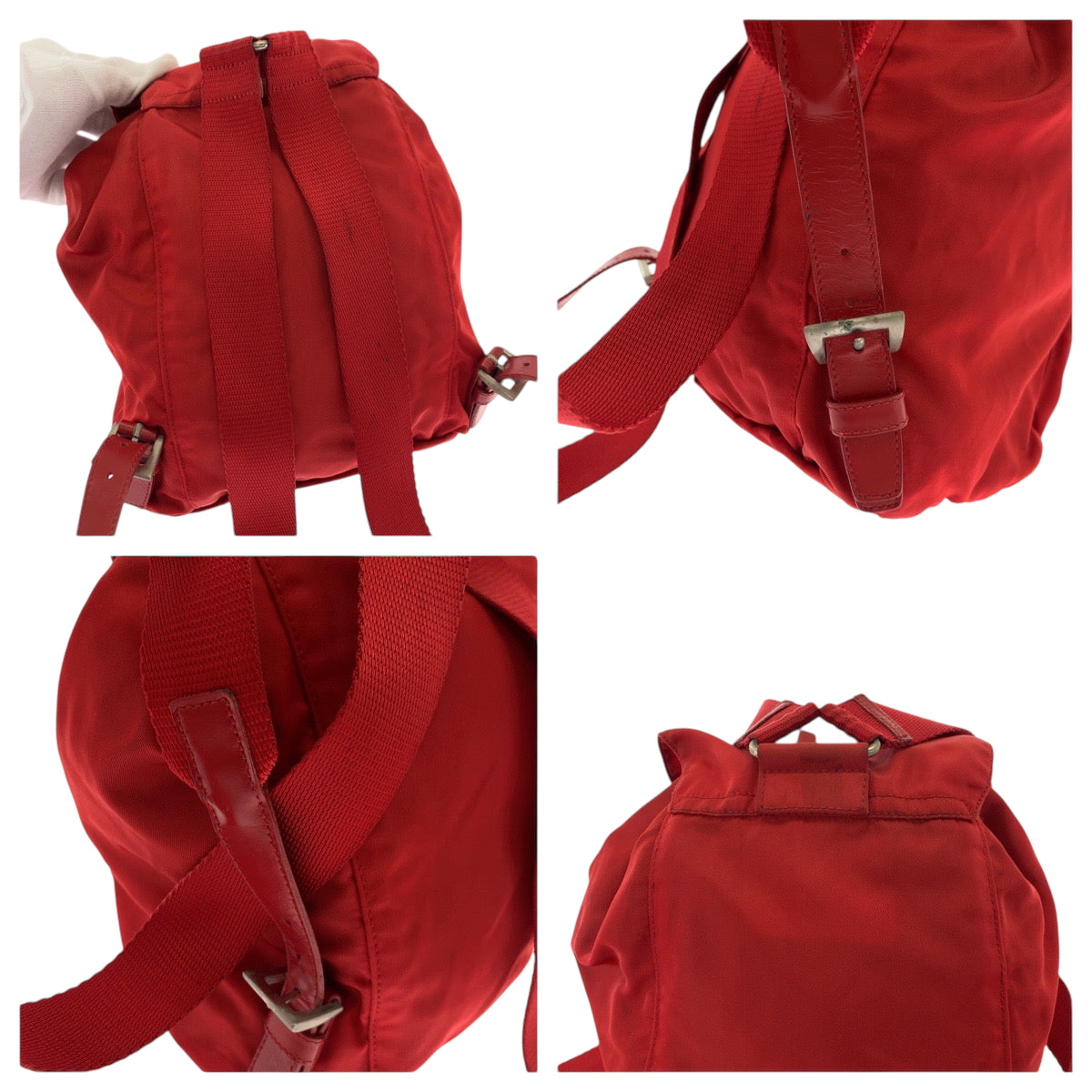 17742
PRADA プラダ テスート 三角ロゴプレート レッド シルバー金具 ナイロン リュックサック バックパック レディース AB39