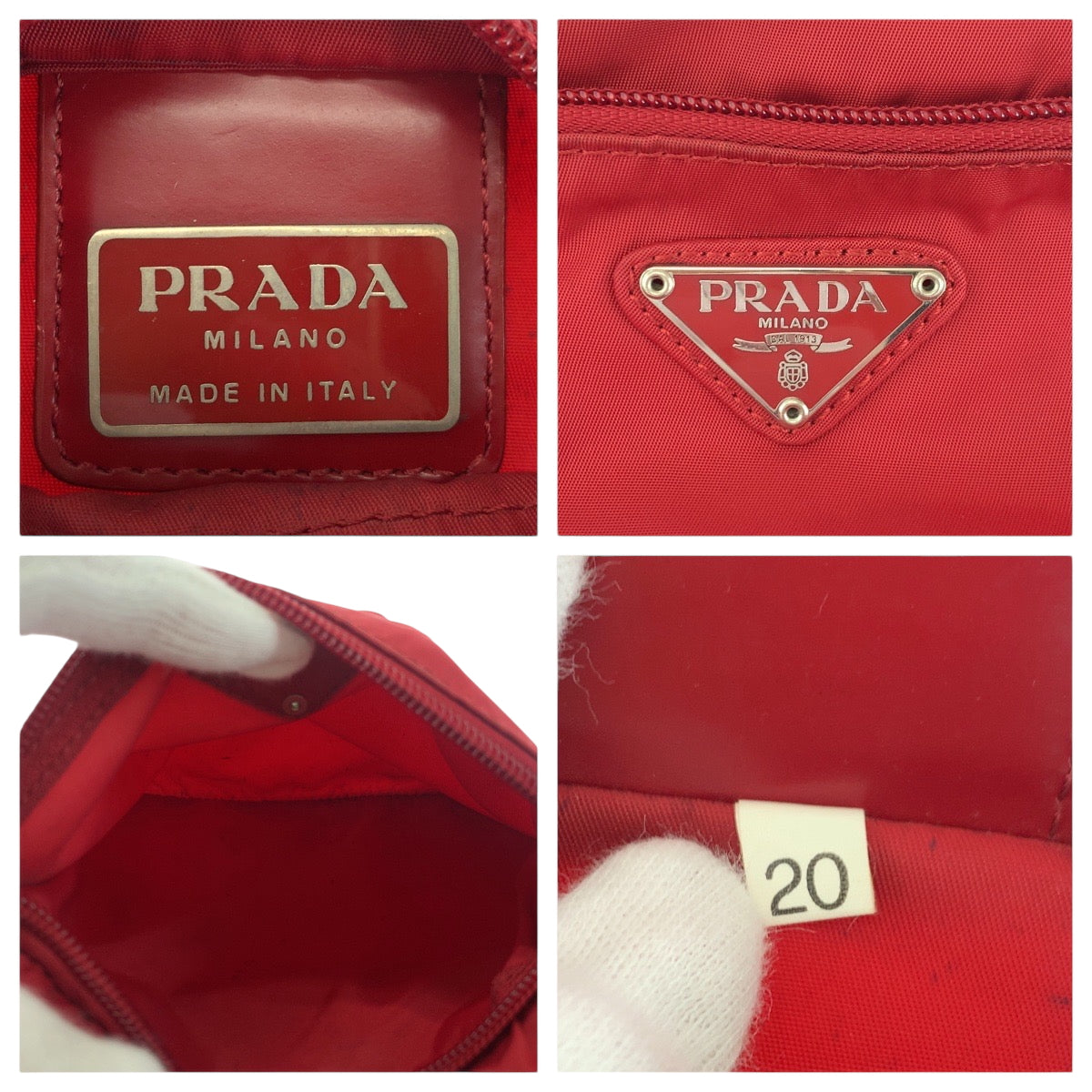 17745
PRADA プラダ テスート 三角ロゴプレート レッド シルバー金具 ナイロン B7372 ショルダーバッグ サコッシュ  レディース AB26