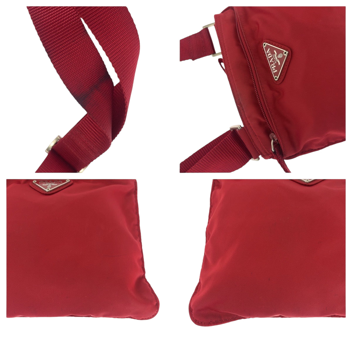 17745
PRADA プラダ テスート 三角ロゴプレート レッド シルバー金具 ナイロン B7372 ショルダーバッグ サコッシュ  レディース AB26