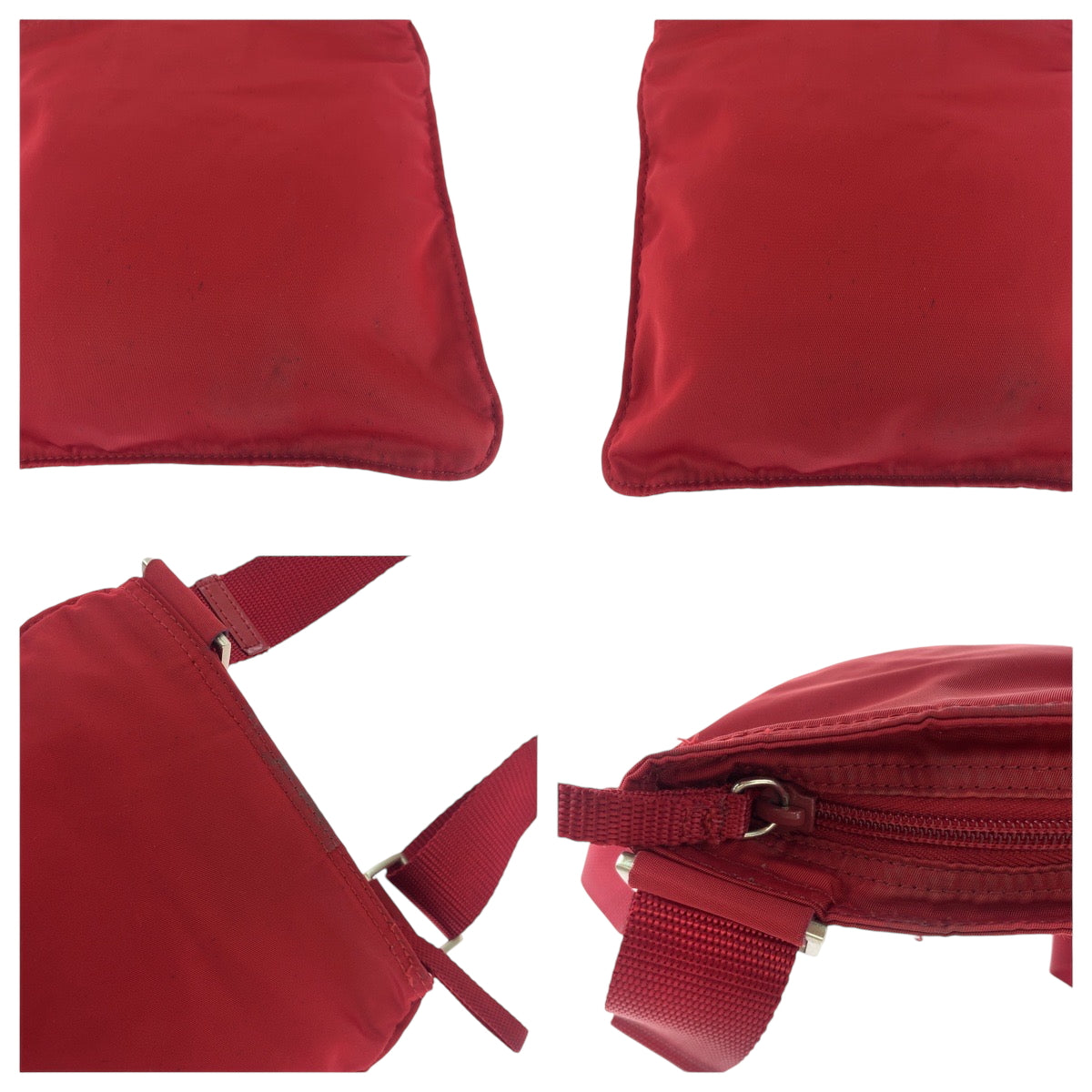 17745
PRADA プラダ テスート 三角ロゴプレート レッド シルバー金具 ナイロン B7372 ショルダーバッグ サコッシュ  レディース AB26