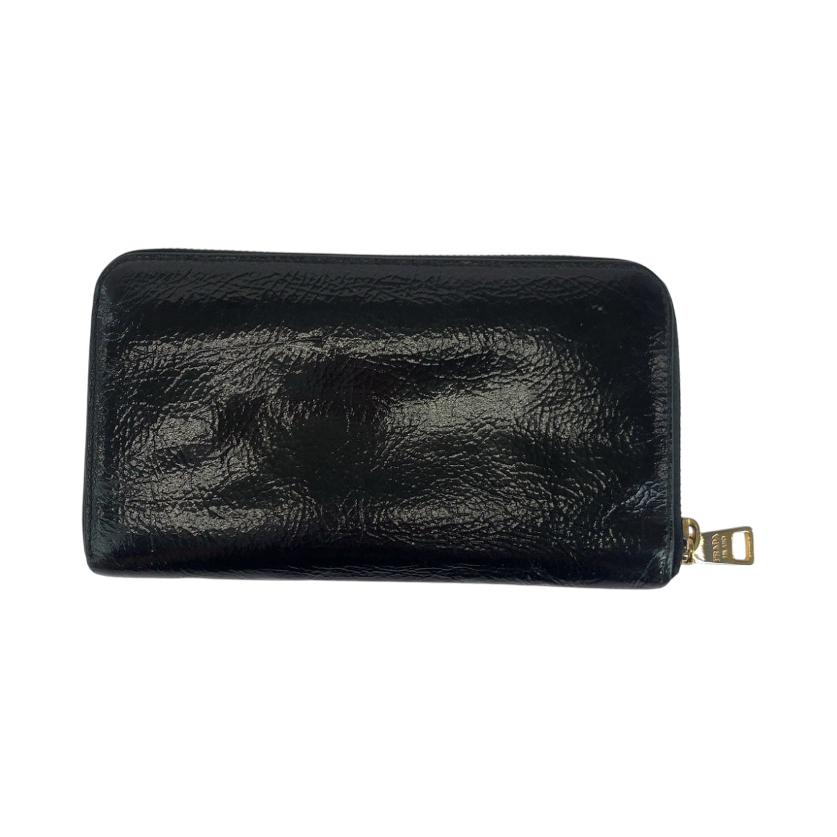 17747
PRADA プラダ ロゴ 男女兼用 ブラック 黒 ゴールド金具 パテントレザー ロングウォレット ラウンドファスナー  メンズ AB11
