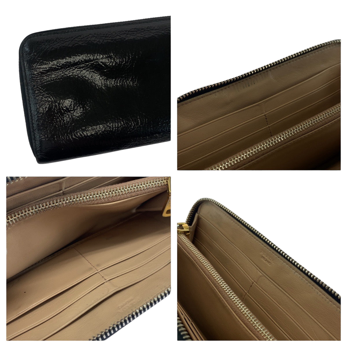 17747
PRADA プラダ ロゴ 男女兼用 ブラック 黒 ゴールド金具 パテントレザー ロングウォレット ラウンドファスナー  メンズ AB11