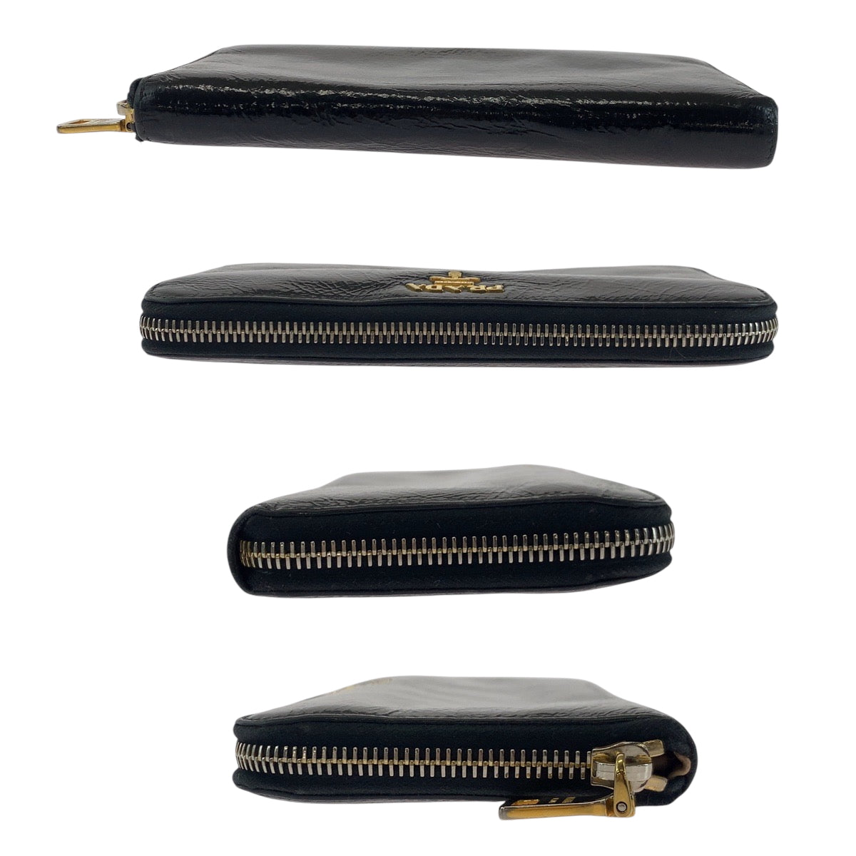 17747
PRADA プラダ ロゴ 男女兼用 ブラック 黒 ゴールド金具 パテントレザー ロングウォレット ラウンドファスナー  メンズ AB11