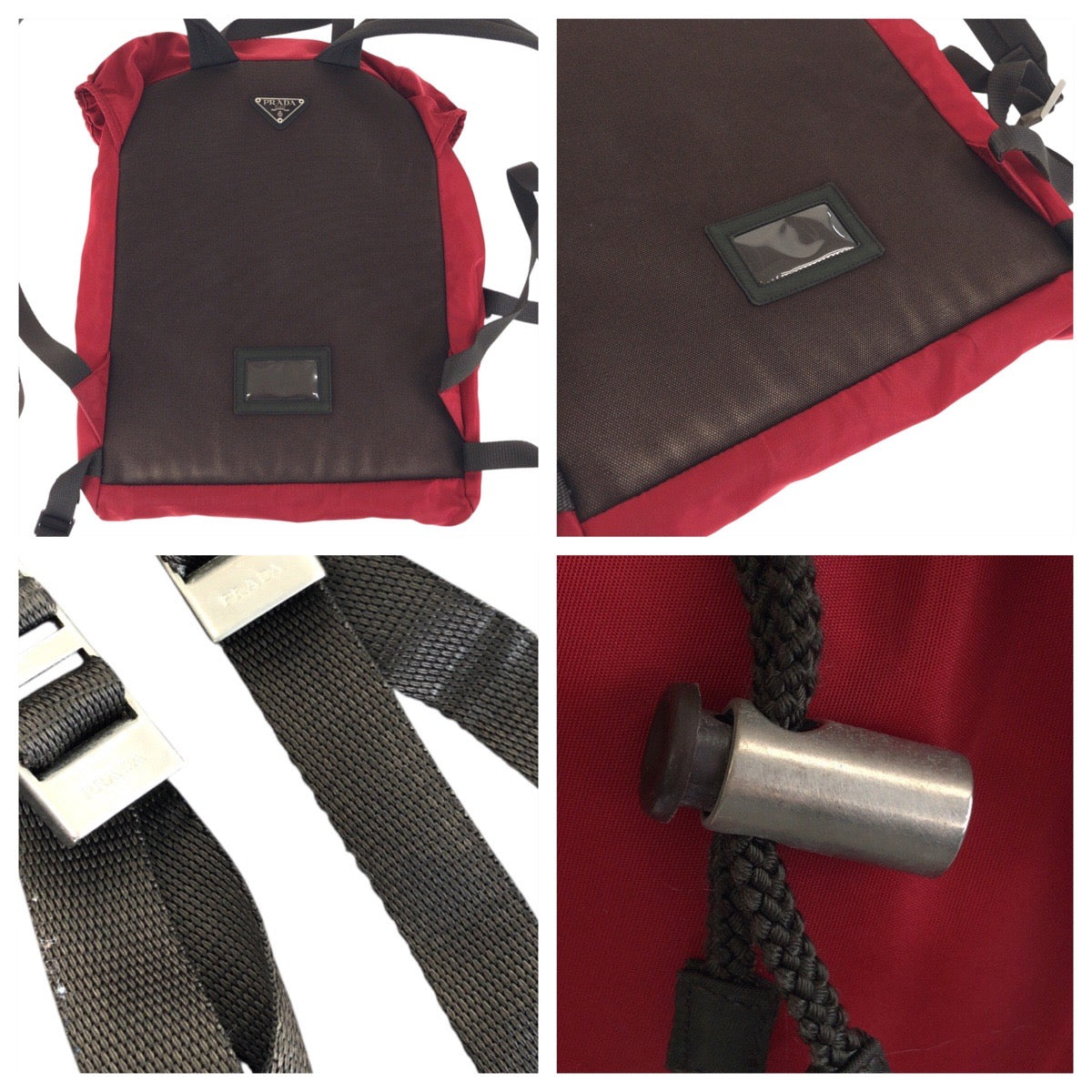 17749
PRADA プラダ テスート 三角ロゴプレート レッド カーキ シルバー金具 ナイロン リュックサック デイパック  メンズ ABP41