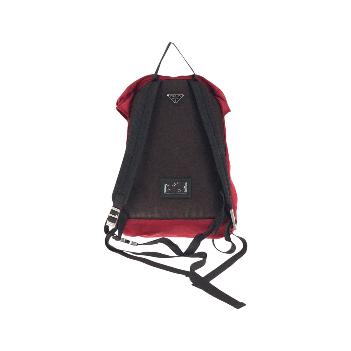 17749
PRADA プラダ テスート 三角ロゴプレート レッド カーキ シルバー金具 ナイロン リュックサック デイパック  メンズ ABP41