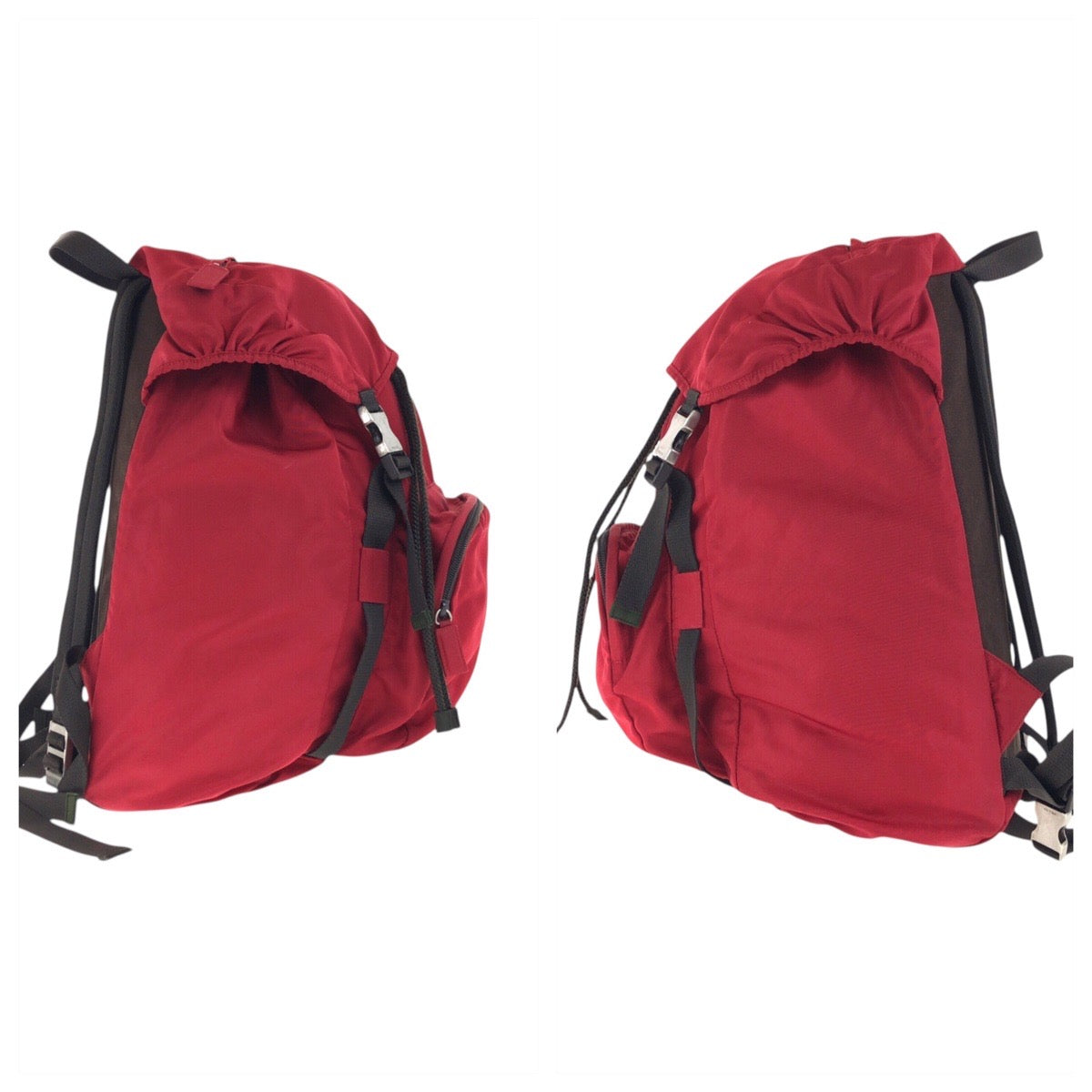 17749
PRADA プラダ テスート 三角ロゴプレート レッド カーキ シルバー金具 ナイロン リュックサック デイパック  メンズ ABP41
