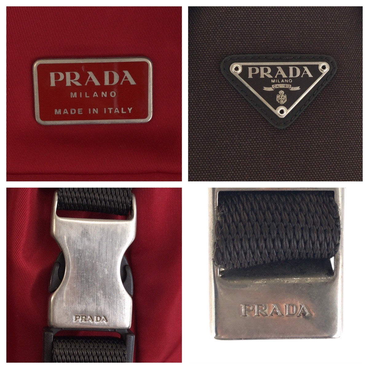 17749
PRADA プラダ テスート 三角ロゴプレート レッド カーキ シルバー金具 ナイロン リュックサック デイパック  メンズ ABP41