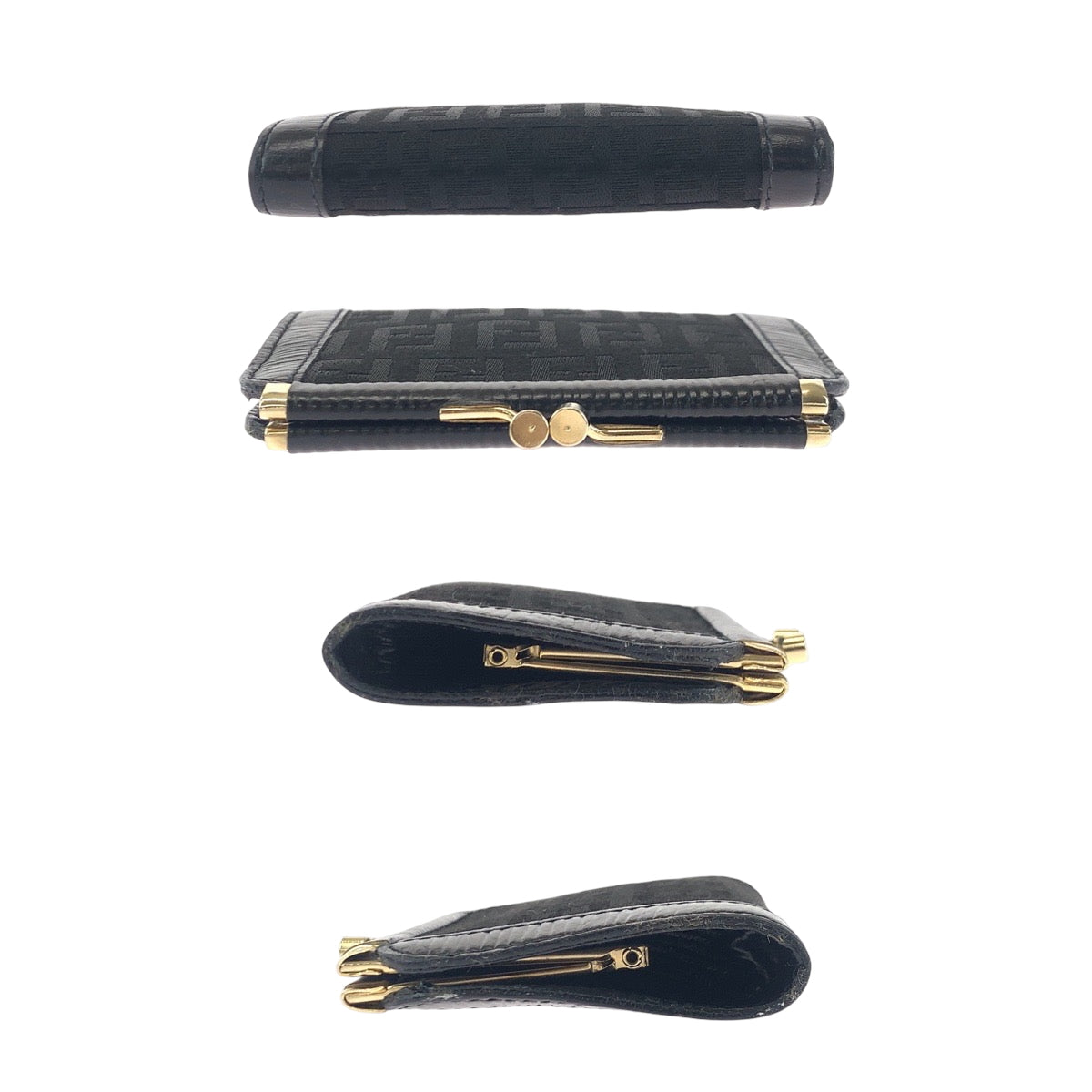 17753
FENDI フェンディ ヴィンテージ ズッカ ブラック 黒 ゴールド金具 キャンバス コインケース コンパクトウォレット  レディース ABP9