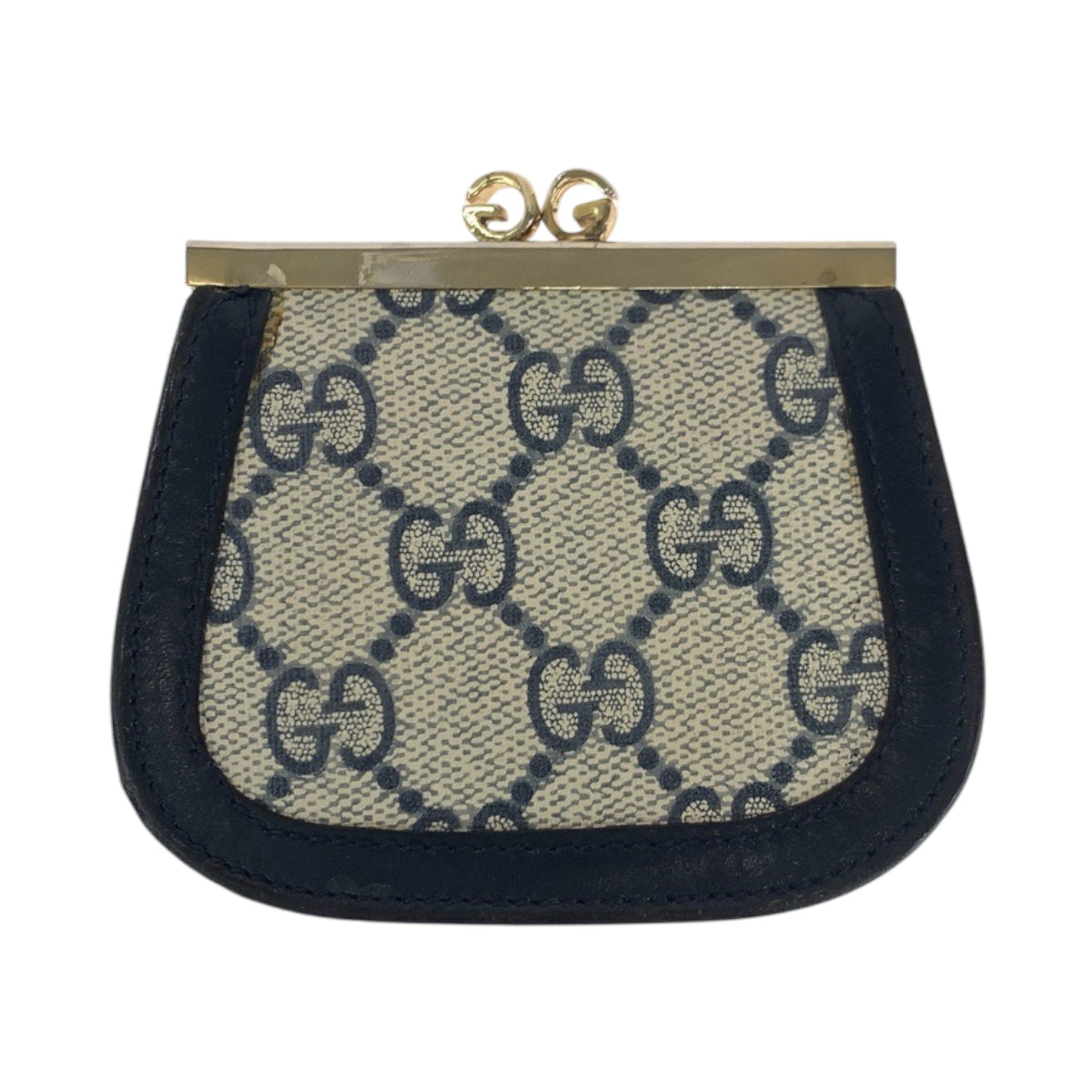 17755
GUCCI グッチ ヴィンテージ オールドグッチ グレー ネイビー ゴールド金具 GGスプリームキャンバス コインケース コンパクトウォレット  レディース A14