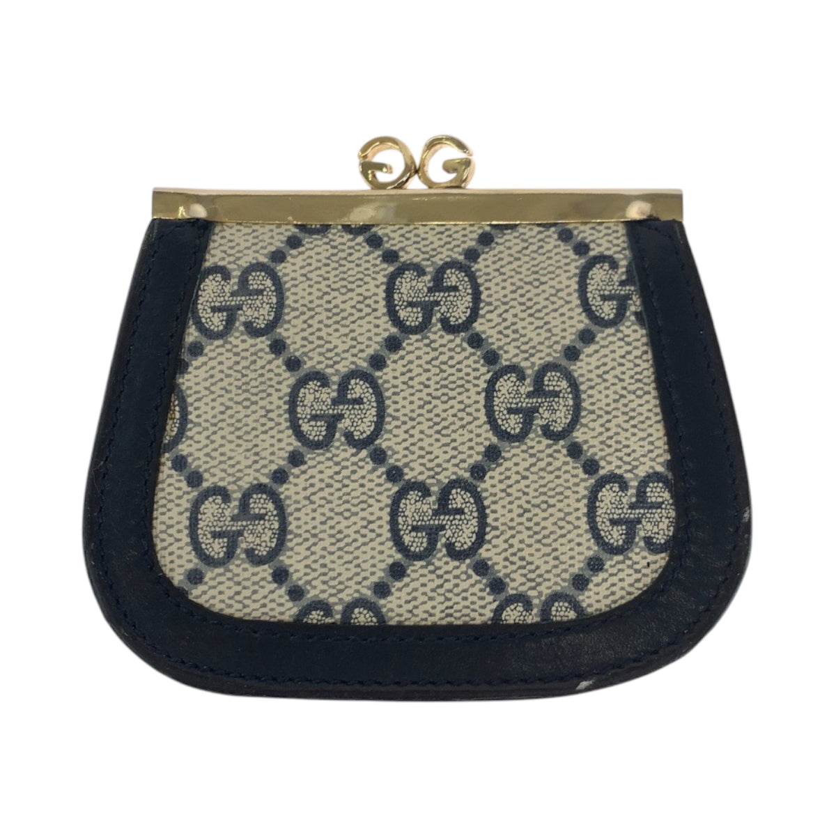 17755
GUCCI グッチ ヴィンテージ オールドグッチ グレー ネイビー ゴールド金具 GGスプリームキャンバス コインケース コンパクトウォレット  レディース A14