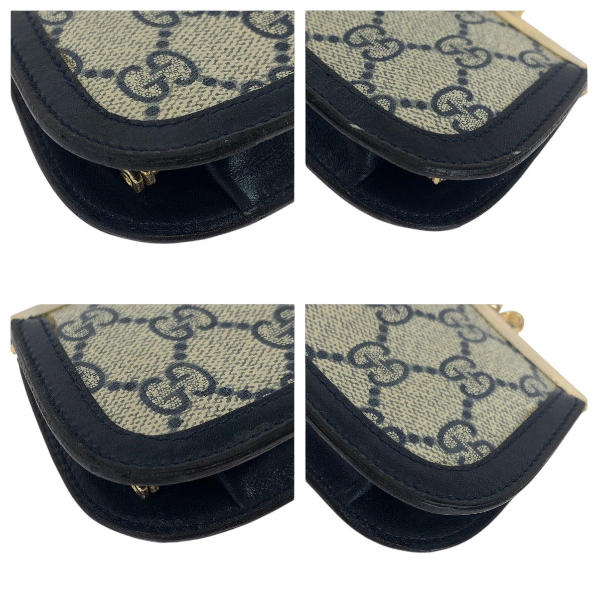 17755
GUCCI グッチ ヴィンテージ オールドグッチ グレー ネイビー ゴールド金具 GGスプリームキャンバス コインケース コンパクトウォレット  レディース A14