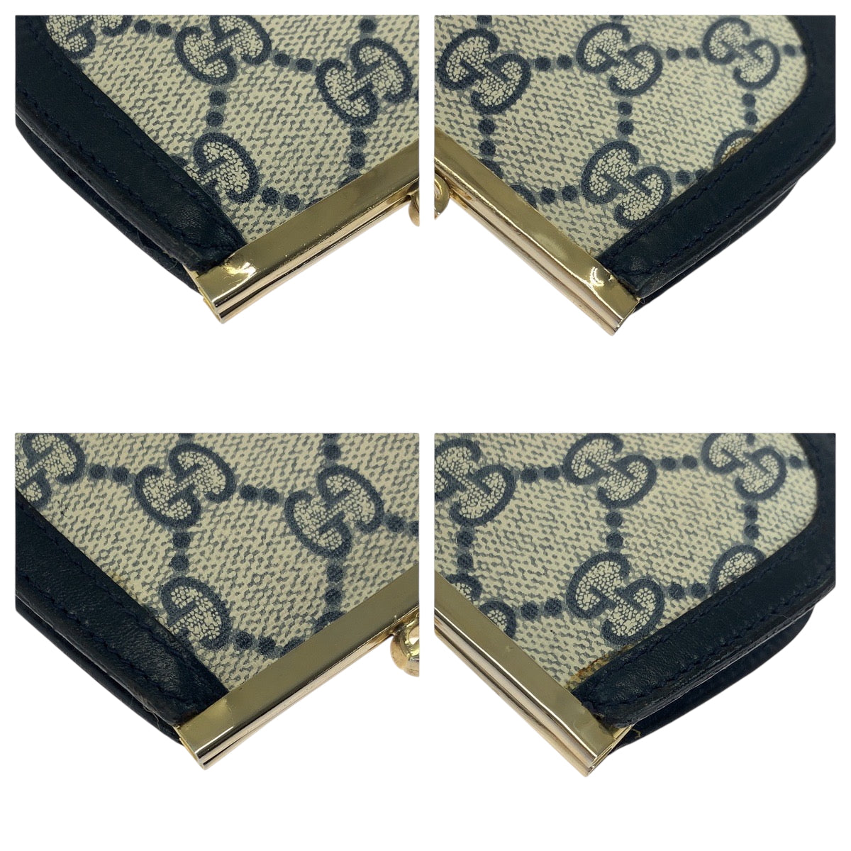 17755
GUCCI グッチ ヴィンテージ オールドグッチ グレー ネイビー ゴールド金具 GGスプリームキャンバス コインケース コンパクトウォレット  レディース A14