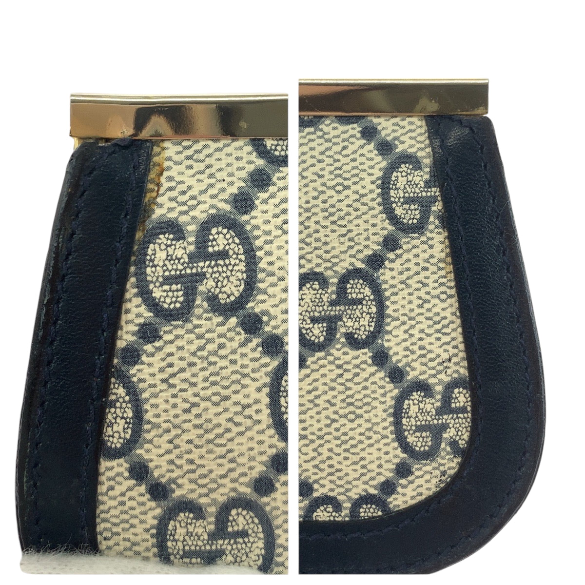 17755
GUCCI グッチ ヴィンテージ オールドグッチ グレー ネイビー ゴールド金具 GGスプリームキャンバス コインケース コンパクトウォレット  レディース A14