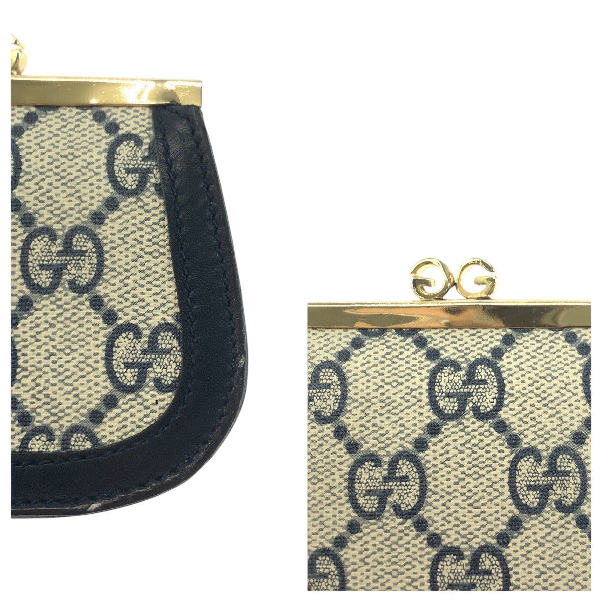 17755
GUCCI グッチ ヴィンテージ オールドグッチ グレー ネイビー ゴールド金具 GGスプリームキャンバス コインケース コンパクトウォレット  レディース A14